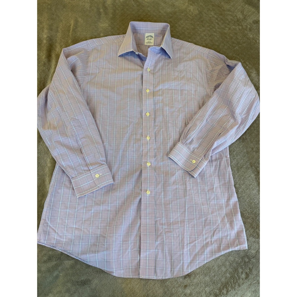 Brooks Brothers Slim Fit Non-Iron Supima Cotton Plaid Dress Shirt Purple 15.5 32